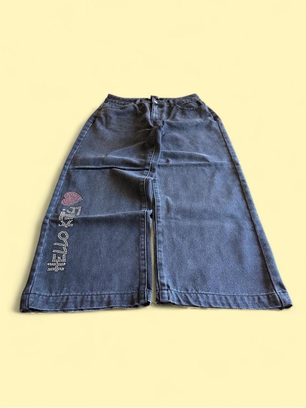 Forever 21 Hello Kitty Rhinestone Wide Leg Jeans Black Women’s Size 29